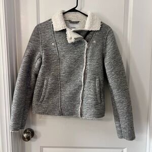 Old Navy Gray Shearling-Lined Moto Jacket